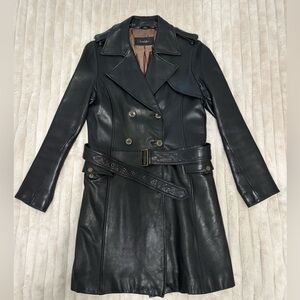 Nicole Miller Black Leather Double-Breasted Jacket Size M